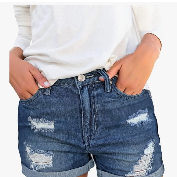 Trendy Distressed Blue Jean Shorts - Picture 7 of 7
